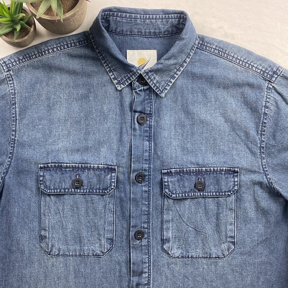Fundamental Coast Denim Short Sleeve Button Up (Blue) - Picture 5 of 16